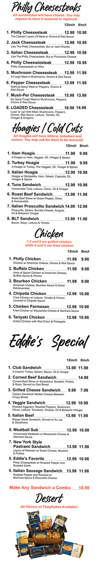 Eddie's Philly Cheesesteaks & Hoagies Menu, page 1